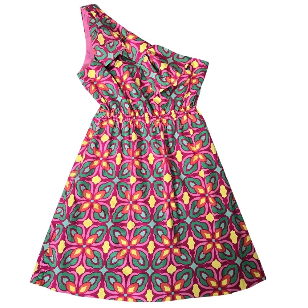 Ellen Ollie Sz 4 One Shoulder Dress Bow Bright Pink 80s 90s Southern Fit Flare - Picture 3 of 13